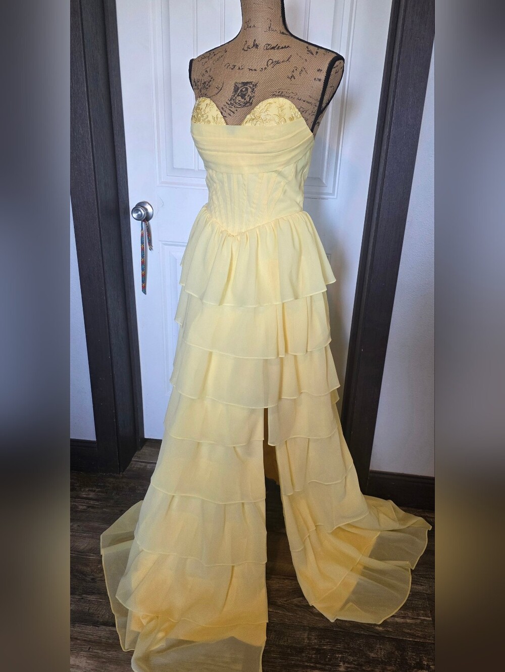 Lemon Yellow Ruffled Corset  Gown 6 - Picture 2 of 9